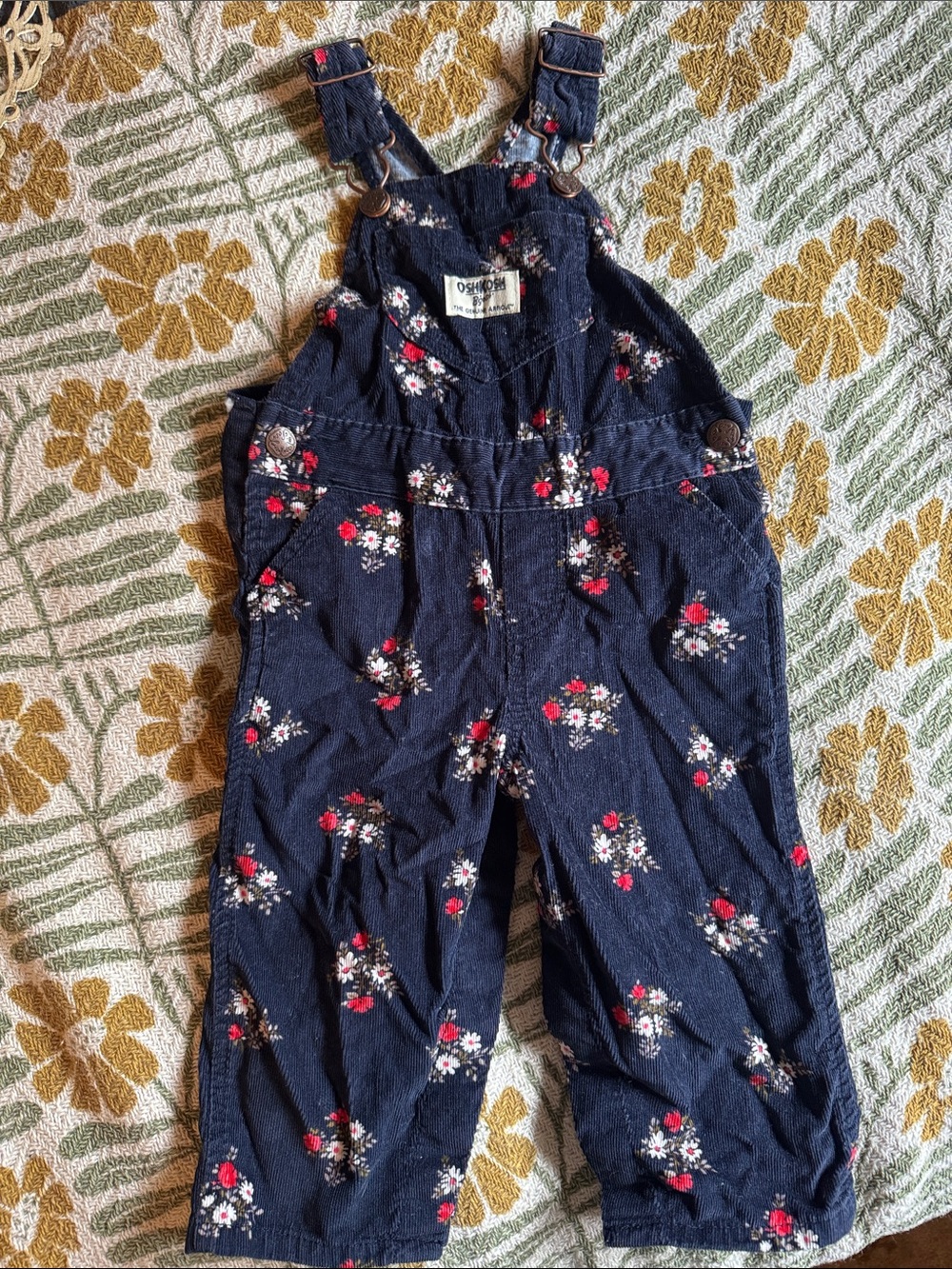 OshKosh B’gosh Genuine Article Dark Navy Floral Overalls 12 Months